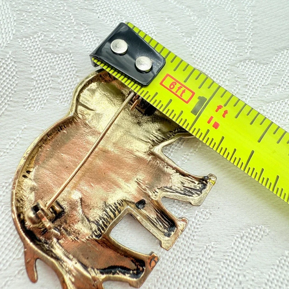 Vintage Bejeweled Elephant Animal Gold Tone Brooch